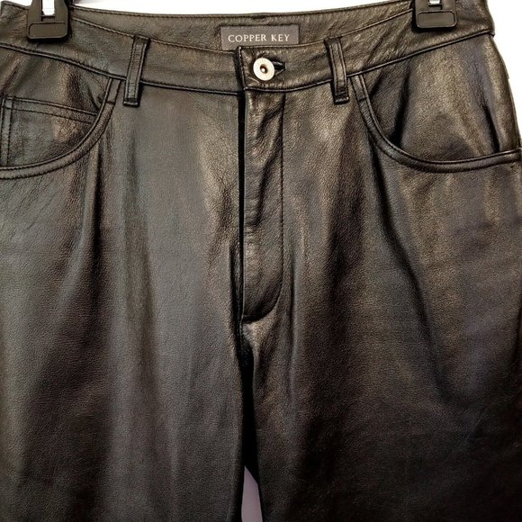 Copper Key Leather Pants  sz 5  Black  5 pocket  High Waist  Classic  Lined  EXC - Picture 7 of 12